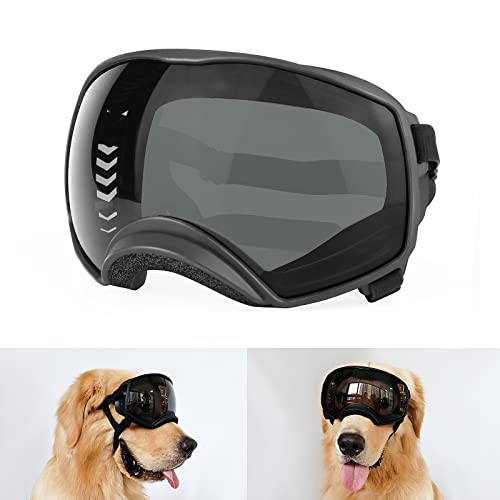 PETLESO Hundebrille für mittelgroße und große Rassen, Anti-UV-Schutzbrille, Sonnenbrille mit verstellbaren Riemen für Fahren und Wandern von PETLESO