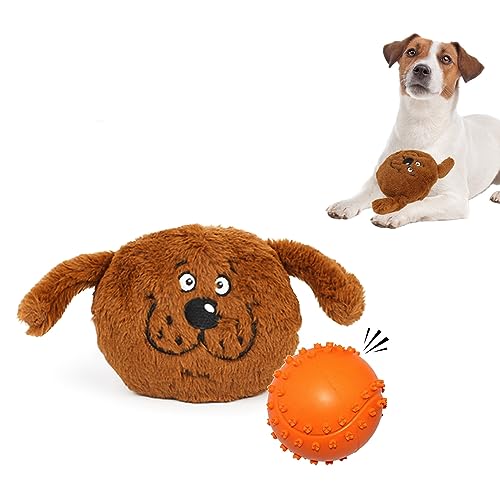 PETLESO Hundespielzeug Ball mit Plüschtier Abdeckung, Plüsch Hundespielzeug Hund Quietschball Haustier Quietschspielzeug Gefüllte Hundespielzeuge Braun von PETLESO