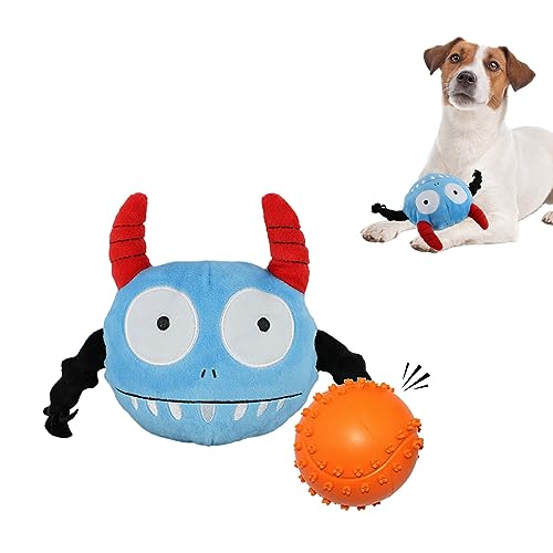 PETLESO Hundespielzeug Ball mit Plüschtier Abdeckung, Plüsch Hundespielzeug Hund Quietschender Ball Haustier Quietschspielzeug Gefüllte Hundespielzeuge Blau von PETLESO