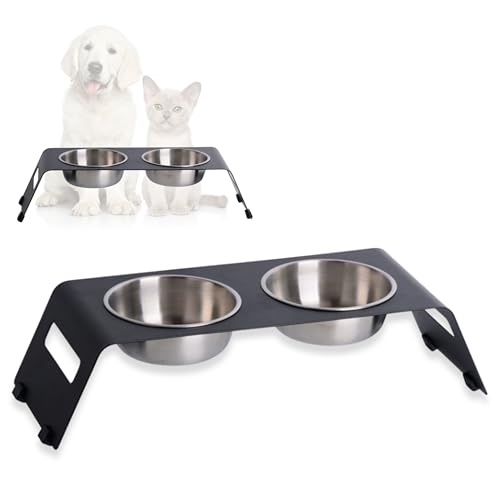 PETLINUS Futterstation Katzen Erhöht, Ergonomischer Katzennapf Erhöht, Katzen Fressnapf Edelstahl und Metall, Futternapf Katze Erhöht für Katzen und kleine Hunde, fressnapf Katze erhöht - Schwarz von PETLINUS