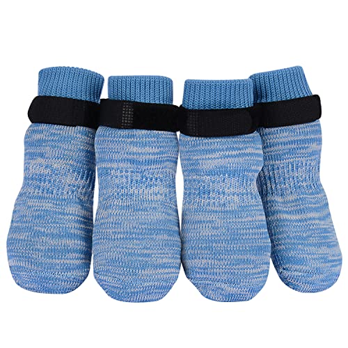 PETLOFT Anti-Rutsch Hundesocken, 4 Stück Indoor rutschfest Hundesocken mit Einstellbar Abnehmbar Befestigungsband für Kleine Mittelgroße Hunde Katzen Welpen Altere Haustiere (XL, Hellblau Pfote) von PETLOFT