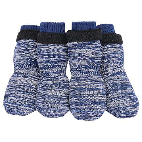 PETLOFT Anti-Rutsch Hundesocken, 4 Stück Indoor Rutschfest Hundesocken mit Einstellbar Abnehmbar Befestigungsband für kleine mittelgroße Hunde Katzen Welpen Altere Haustiere (2XL, Dunkelblaue Pfote) von PETLOFT