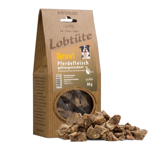 PETMAN Lobtüte BRAV! Pferdefleisch 80g – Hundefutter Snack - Proteinreiches Einzelfuttermittel für Hunde und Katzen, Barf-geeignet - Made in Germany von PETMAN