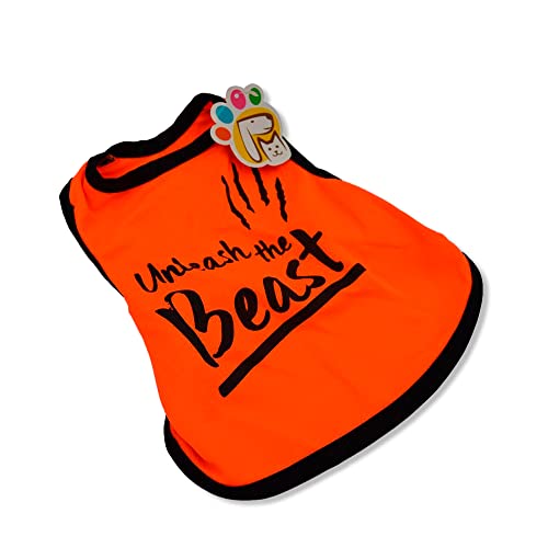 PETMONT Sport-T-Shirt für Haustiere: Unleash The Beast Schwarz und Neon Orange und Schwarz, ideal für kleine und mittelgroße Hunde, Größe L von PETMONT
