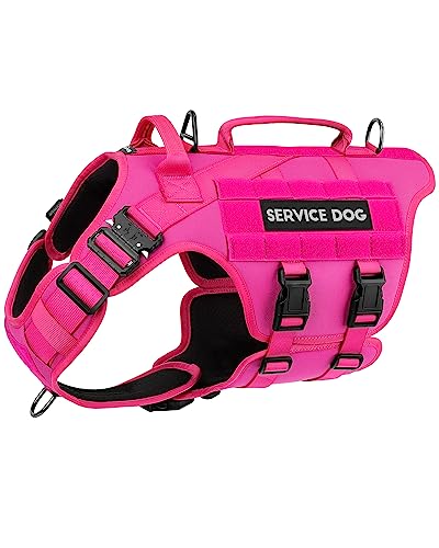 Tactical Dog Harness - PETNANNY Dog Harness Service Dog Vest for Large Breed Dog, Hook and Loop Panel for Service Dog Patchs, Work Dog MOLLE Vest with Handle for Walking Hiking Training(Pink,M) von PETNANNY