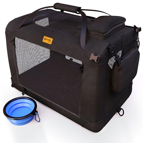 Hundebox Transportbox Hund Katze Hundetransportbox Hundebox Faltbar für Zuhause Hundebox Auto Rückbank Transportbox Hund Transportbox Foldable Dog Travel Crate (Schwarz 70 x 52 x 52 cm) von PETPROVED