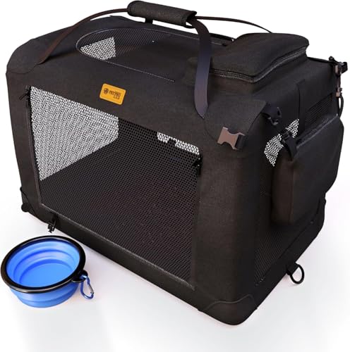 PetProved Hundetragetasche, Hundetragetasche, Katzentragetasche, extra große Haustier-Tragetasche für mittelgroße Hunde für Auto (Schwarz 81 x 58 x 58 cm) von PETPROVED