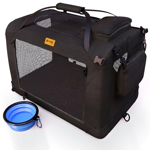 PetProved Hundebox Hundetransportbox Transportbox Hund Hundebox Faltbar für Zuhause Faltbare Hundebox Hundetransportbox Auto Rückbank Transportbox Große Hunde Katze Pet Carrier, L bis 16kg 72x52x52 cm von PETPROVED