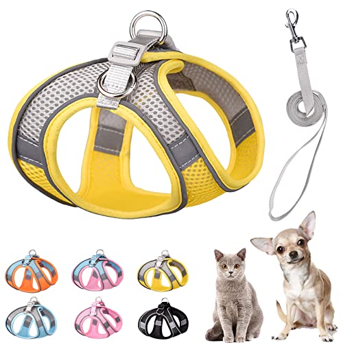 PETPUBGNZS Soft Small Dog Harness and Leash Set Step in Air Mesh Puppy Welpen Harness Leash Easy Walk Dog Harness Vest Adjustable Reflective No Pull Dog Harnesses for Small Dogs Cats (Yellow Grey, S) von PETPUBGNZS