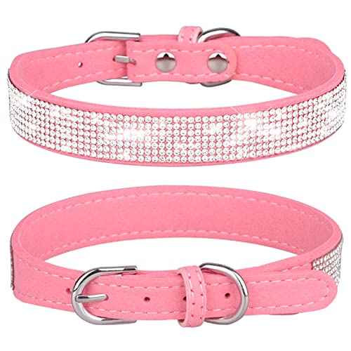 PETPUBGNZS Strass Hundehalsband Glitzernd Bling Katzenhalsband Weiches Wildleder Leder Hund Katze Strass Halsband Niedlich Lustig Kristall Diamant Haustier Hund Welpen Halsband für Kleine Mittlere von PETPUBGNZS