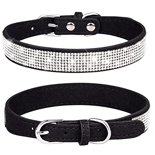 PETPUBGNZS Strass Hundehalsband Glitzernd Bling Katzenhalsband Weiches Wildleder Leder Hund Katze Strass Halsband Niedlich Lustig Kristall Diamant Haustier Hund Welpen Halsband für Kleine Mittlere Große Hunde Katzen Kätzchen von PETPUBGNZS