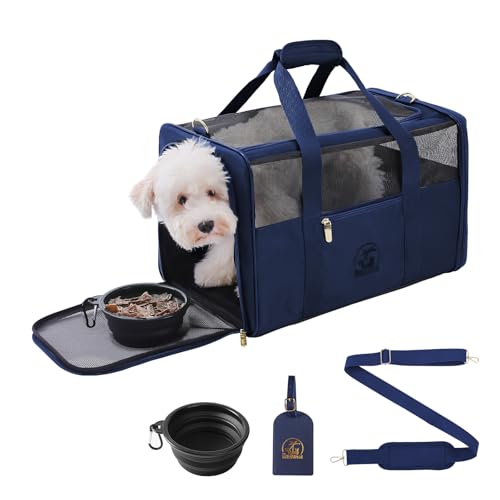 Petradise Premium Haustier-Tragetasche mit vergoldeten Schnallen, TSA-geprüft, faltbar, rutschfeste Unterseite, extra dicker Gurt, kratzfestes Oxford-Gewebe, Reisetasche für Hunde, Katzen (Marineblau, Petradise Premium Haustier-Tragetasche mit vergoldeten Schnallen, TSA-geprüft, faltbar, rutschfeste Unterseite, extra dicker Gurt, kratzfestes Oxford-Gewebe, Reisetasche für Hunde, Katzen (Marineblau, von PETRADISE