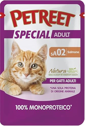 PETREET Monoprotein Lachs – für ausgewachsene Katzen – Packung mit 24 Beuteln x 70 g von PETREET