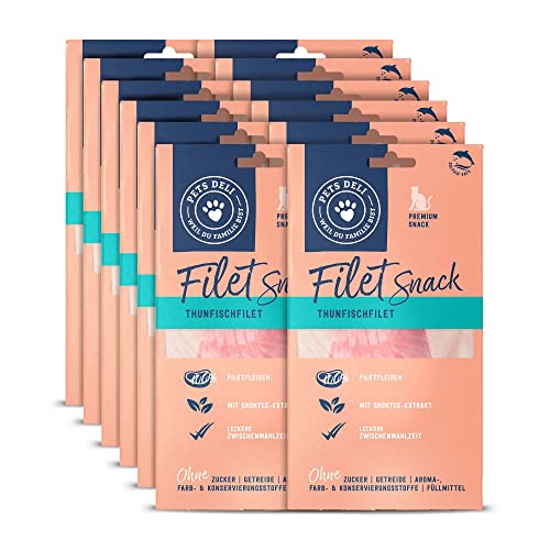 Pets Deli Filetsnack für Katzen mit Thunfischfilet im eigenen Saft und Grüntee ohne Zucker und Gluten 12 x 25g von Pets Deli