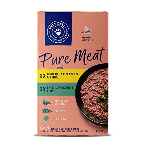 Pets Deli Pure Meat Nassfutter Multipack für Katzen in den Sorten Huhn & Ente ohne Gluten und Zucker 6 x 85g von Pets Deli