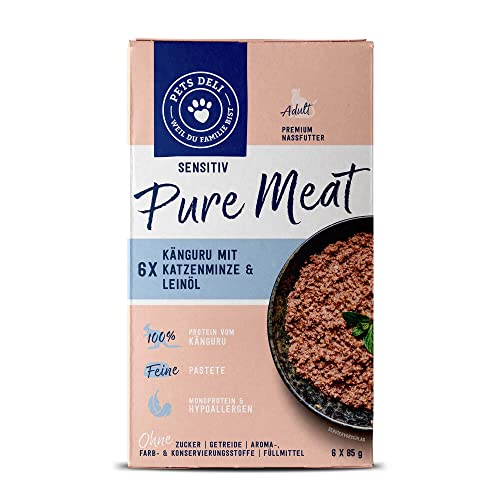 Pets Deli Pure Meat Sensitiv Nassfutter für Katzen mit Känguru und Katzenminze ohne Gluten und Zucker 6 x 85g von Pets Deli