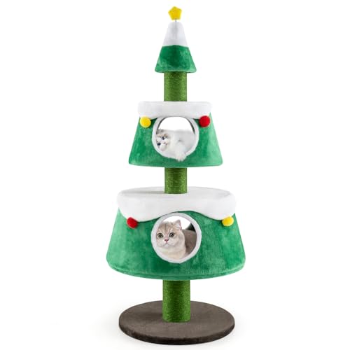 PETSITE 152.4 cm Weihnachten Katzenbaum Niedlicher Katzenturm mit 2 Höhlen Sisal Kratzbäume Frühling Spielzeug Abnehmbare Betten Modern Urlaub Katzenbaum Turm für Indoor Katzen von PETSITE