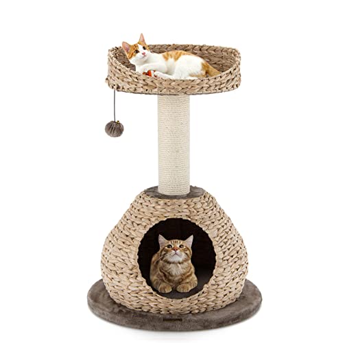 PETSITE Moderner Katzenbaum-Turm, Papierseil, natürliche Schüsselform, mit Sitzstange, Kratzbaum, Rattan-Katzen-Aktivitätsbaum für Kätzchen, 71,1 cm hoch von PETSITE