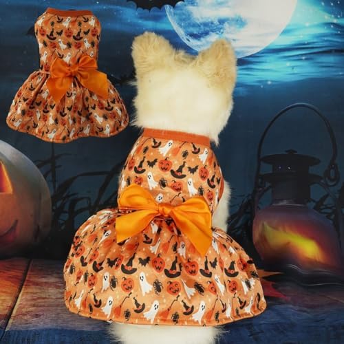 Niedliches und gemütliches Haustierkleid mit bezauberndem Fledermaus-Kürbis-Thema, perfektes Outfit für Ihren kleinen Hund zu Halloween (S) von PETSTIBLE