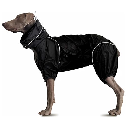 Leichter Windbreaker für Hunde, wasserabweisend, mit Kapuze, einfaches An- und Ausziehen, mit Halsband und Geschirr, reflektierende Paspeln, verstaubar, wasserdichter Reißverschluss, von PETT2GO