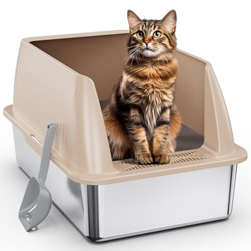 PETTERM Upgraded Metall Katzentoilette, langlebige XXL Edelstahl Katzentoilette mit hohen Seiten, Fußschutz & Katzentoilette für einfache Reinigung - Verabschieden Sie Sich von unordentlichen Böden von PETTERM