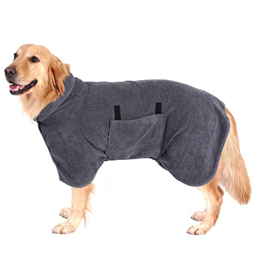 PETTOM Hundebademantel, Bademantel Hund Extra Saugfähig, Hunde Bademantel Mikrofaser Schnelltrockend, Hundetrockenmantel für Große Hunde (XL, Grau) von PETTOM