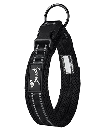 PETTOM Hundehalsband Verstellbare Nylon Hunde Halsband Atmungsaktives Reflektierend Halsband (Schwarz M) von PETTOM