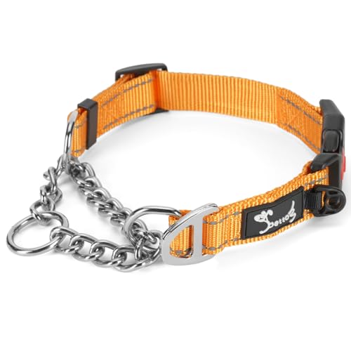 PETTOM Hundehalsband – Verstellbares, Reflektierendes Halsband mit Sicherheitsverschluss für Training, Atmungsaktives Nylon für Mittelgroße bis Große Hunde (Orange, L 52-71cm) von PETTOM