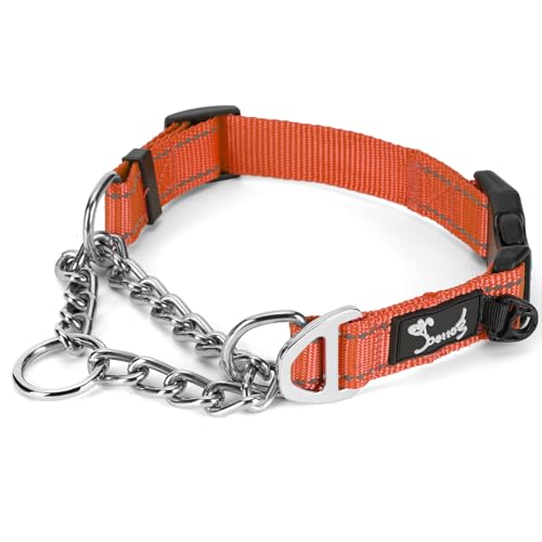 PETTOM Hundehalsband – Verstellbares, Reflektierendes Halsband mit Sicherheitsverschluss für Training, Atmungsaktives Nylon für Mittelgroße bis Große Hunde (Rot, L 52-71cm) von PETTOM