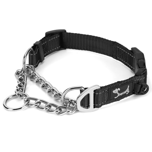 PETTOM Hundehalsband – Verstellbares, Reflektierendes Halsband mit Sicherheitsverschluss für Training, Atmungsaktives Nylon für Mittelgroße bis Große Hunde (Schwarz, L 52-71cm) von PETTOM