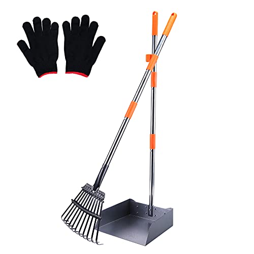 PETTOM Hundekotschaufel Set Pet Poop Tray Rake und Spade Set für große mittlere kleine Hunde - 97cm Lange verstellbare Griff mit EIN Paar Handschuhe von PETTOM