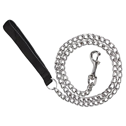 PETTOM Hundeleine Stark Metall Kettenleine, Übungsleine mit PU Leder und Gepolstertem Nylon-Griff, Trainingsleine Für Kleine Mittlere und Große Hunde (M: 0.3cm*120cm) Silber von PETTOM