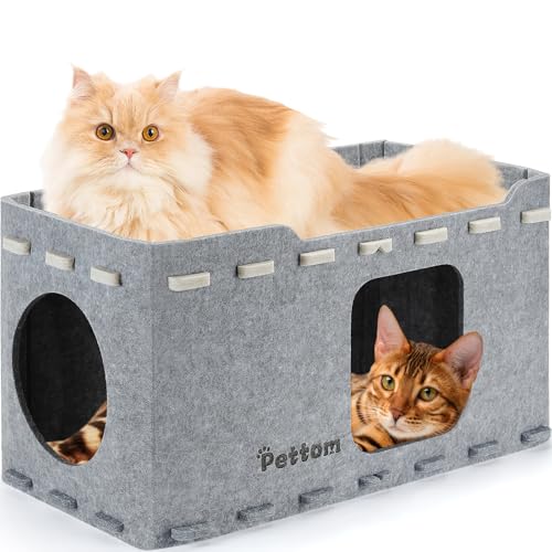 PETTOM Katzenhöhle Filz, Katzenhaus Indoor aus Filz, Katzen Höhle zum Schlafen, Spielen und Verstecken, Filzhöhle Grau 59 x 29 x 30cm von PETTOM