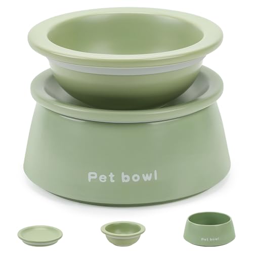 PETTOM Katzennapf Keramik 3er Set, Katzennapf Erhöht, Futternapf Katze 3 Näpfe, Katzennäpfe Katzen Fressnapf und Wassernapf von PETTOM