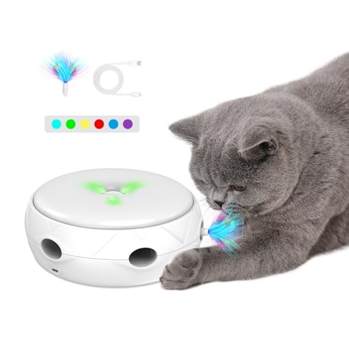 PETTOM Katzenspielzeug Selbstbeschäftigung Interaktives Katzen Spielzeug mit USB-C Aufladbar Elektrisches Smart Mute Katzenspielzeug Elektrisch Feder mit 1 Ersatz Federspielzeug von PETTOM