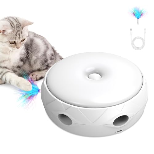 PETTOM Katzenspielzeug Selbstbeschäftigung, Mute Interaktives Katzenspielzeug mit Federn, Federspielzeug katzenspielzeug Elektrisch für Katzen mit USB-C Aufladbar & LED-Licht von PETTOM