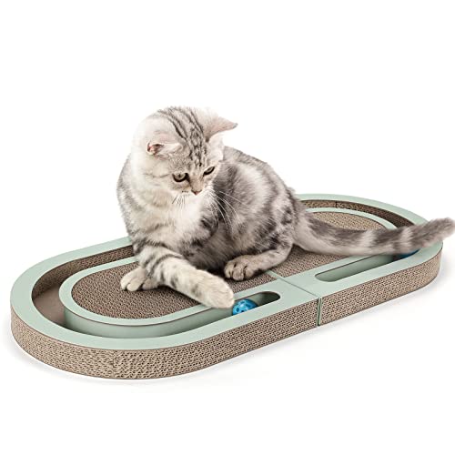 PETTOM Kratzbrett, Kratzbretter Katze mit Trackball, Kratzpappe für Katzen 66 * 30cm, Katzenkratzbretter Doppelseitige von PETTOM