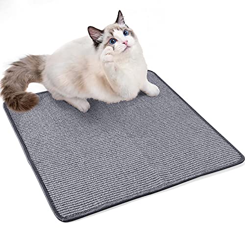 PETTOM Kratzmatte Katze Groß, Kratzteppich Sisal 60×60cm, Kratzbretter Boden rutschfest, Natürlicher Sisalteppich für Katzen (Dunkelgrau) von PETTOM