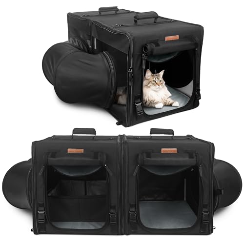 PETUX Katzentragetasche mit kleiner Box, tragbare 2-in-1-Katzentrage für 2 Katzen, verschiedene DIY-Methoden Katzentrage weich mit Tunnelrohr-mit Flanellkissen, Hängematte, tragbare Tragetasche von PETUX