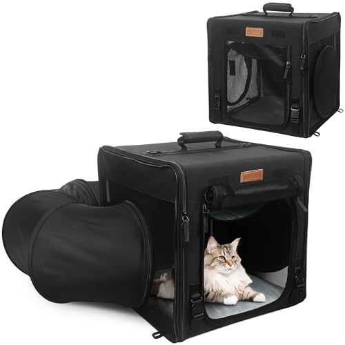 PETUX Katzentragetasche mit kleiner Box, verschiedene DIY-Methoden große Katzentragetasche, Katzentrage weich mit Tunnelrohr, mit Flanellkissen, Hängematte, tragbare Tragetasche (Schwarz) von PETUX