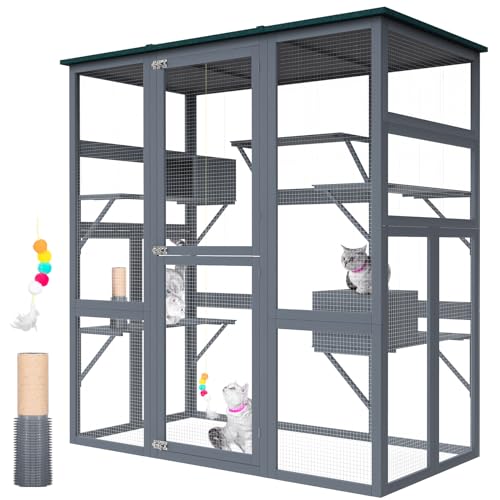 PETVILLE Catio Outdoor Katzengehege Großer begehbarer Katzenkäfig für mehrere Katzen mit wasserdichtem Dach, 5 Plattformen, 2 Ruheboxen, Katzenkratzbaum, 180 cm L x 87 cm B x 160 cm H von PETVILLE