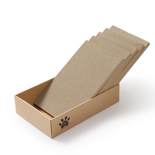 PETWERK® Katzenkratzpappe PANDOR Box mit 5 Kratzbrettern - Doppelseitige Kratzpappe für Katzen - Kratzbrett Katze zur Krallenpflege - Kratzbox - Kratz Karton - 28L x 10,5B x 44H cm von PETWERK