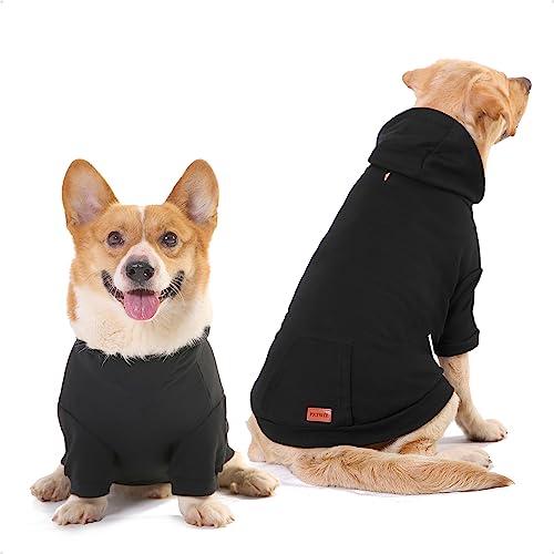 PETWIT Hunde-Kapuzenpullover, Haustierkleidung, V-Ausschnitt, Sweatshirts mit Loch für die Leine für große, mittelgroße Hunde, warmer Fleece-Hundepullover, Outfits, mittelgroße Rassen (4XL, schwarz) von PETWIT