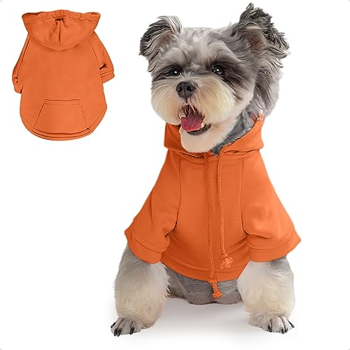 PETWIT Hunde-Kapuzenpullover für kleine Hunde, Mädchen, Jungen, Hunde-Sweatshirt, Kleidung mit Kapuze und Taschen für Hunde (leuchtend orangefarbener Hunde-Kapuzenpullover, Größe L) von PETWIT