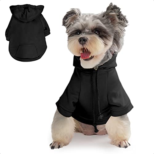 PETWIT Hunde-Kapuzenpullover für kleine Hunde, Mädchen, Jungen, Hunde-Sweatshirts, Kleidung mit Kapuze und Taschen für Hunde (schwarzer Hunde-Kapuzenpullover, Größe S) von PETWIT