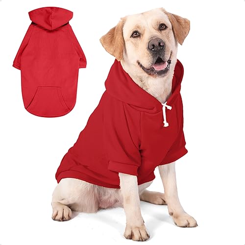 PETWIT Hunde-Kapuzenpullover für mittelgroße und große Hunde, Hundekleidung, Sweatshirts mit Kapuze und Taschen für Hunde, Größe 3XL, Rot von PETWIT