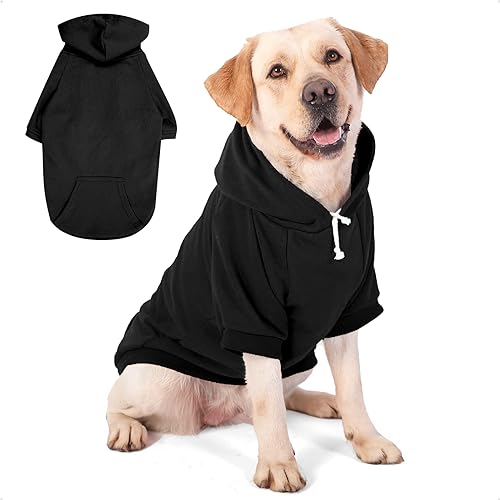 PETWIT Hunde-Kapuzenpullover für mittelgroße und große Hunde, Sweatshirt mit Kapuze und Taschen für Hunde (3XL, Schwarz) von PETWIT