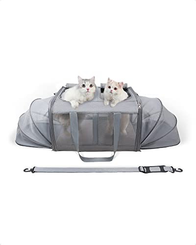 PETWIT Weiche große Katzentrage für Katze, Auto-Sitzbox, Reisekorb für 2 Katzen, extra große Katzen, 15,9 kg, Hundetragetasche für kleine Hunde, 53,3 x 43 x 33 cm (Grau) von PETWIT