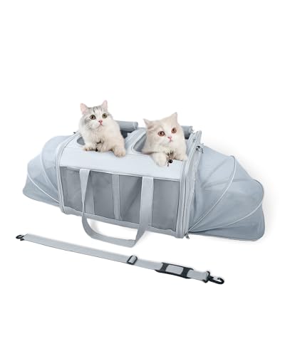 PETWIT Weiche große Katzentrage für Katze, Auto-Sitzbox, Reisekorb für 2 Katzen, extra große Katzen, 15,9 kg, Hundetragetasche für kleine Hunde, 53,3 x 43 x 33 cm (Light Grau) von PETWIT