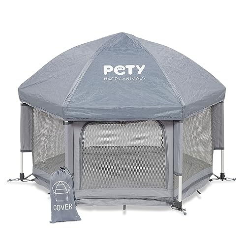 PETY Hunde Laufstalldach für den kleinen Laufstall (110 x 80 cm) - Cover mit UV-Schutz und Regenabweisend - mit Klettbefestigung - Dach mit praktischer Tasche - Anthrazit von PETY